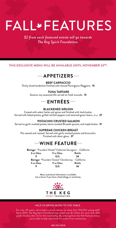 the keg steakhouse menu